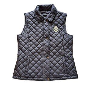 Lauren Ralph Lauren Womens Quilted Vest M Black Label Crest Patch Equestrian